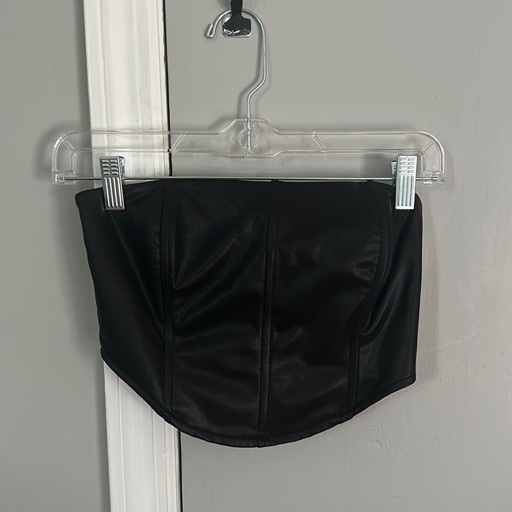 Black Leather Strapless Top